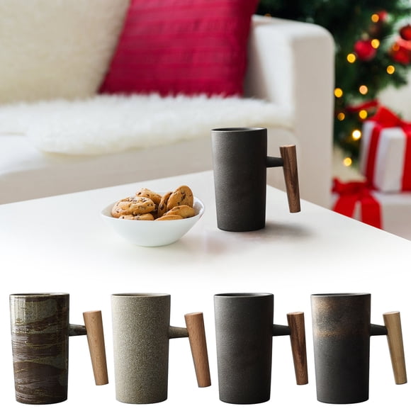 Sentmoon Coffee Mugs Birthday Gifts for Women Birthday Gift Mugs Hand Made Ceramic Coffee Mug Retro Sto are wirh Wooden Handle 201-300ml Capacity Family and for office and Home