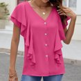 thumbnail image 2 of Yuyuzo Womens Button down Shirts Summer Deep V Neck Short Sleeve Blouses Ruffle Loose Fitted Flowy Tees, 2 of 7