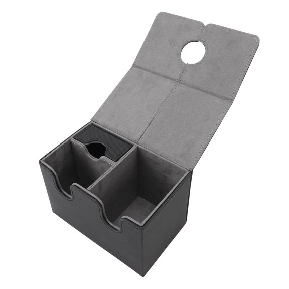 Magnetic Card Deck Box, Versatile Removable Tray Design PU Leather Construction Card Storage Organizer for CCG Collectible CardsBlack Gray 200 Cards