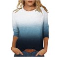 thumbnail image 1 of IROINID Offres Polyester Long Sleeve T-Shirt pour Women Confortable Col Rond Dégradé Sleeve Tops Chemisier, Marine, 1 of 5
