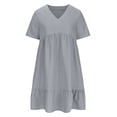 thumbnail image 4 of fatyb Robes Mini à Col en V pour Femmes Manches Courtes à Étages Robes Trapèze Fluides d'Été Plissées Décontractées, 4 of 7