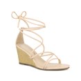 thumbnail image 1 of BLISSFUL STEP Sandales pour Femmes à Talons Compensés à Brides à Lacets Beige 9, 1 of 6