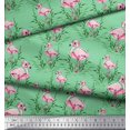 thumbnail image 2 of Soimoi Green Rayon Crepe Fabric Grass & Flamingo Bird Printed Fabric 1 Yard 46 Inch Wide, 2 of 3