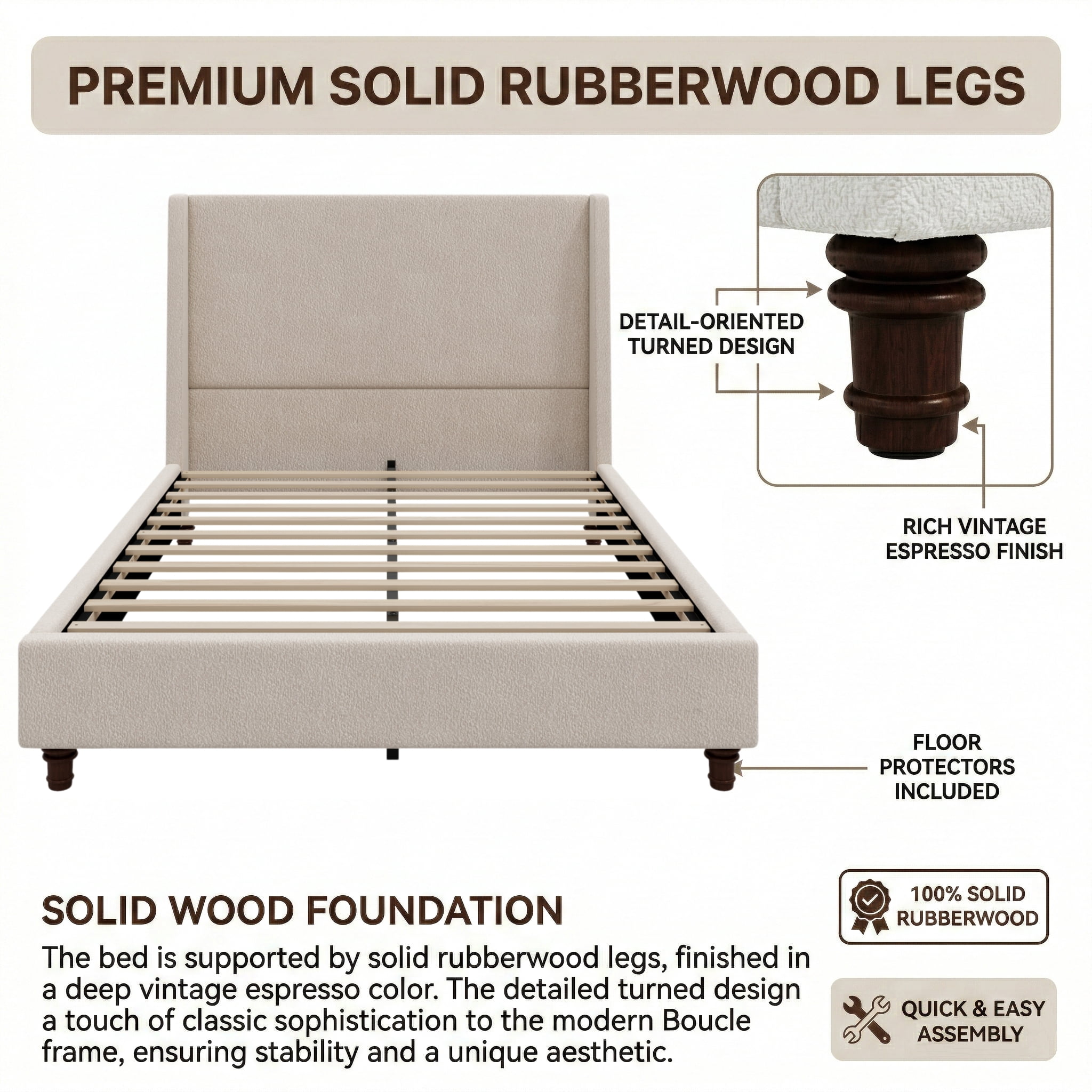 Noble House King Upholstered Wingback Headboard Platform Bed,taupe