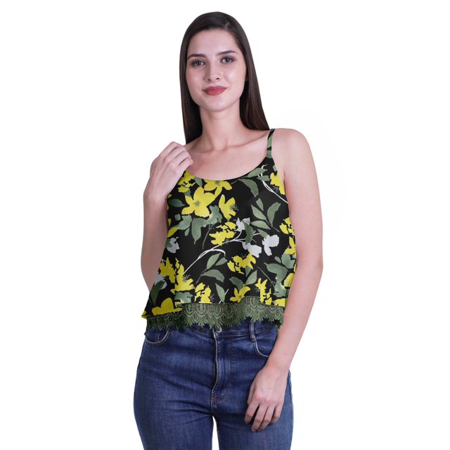 Moomaya Printed Womens Spaghetti Strap Crop Top Cami Summer Tops