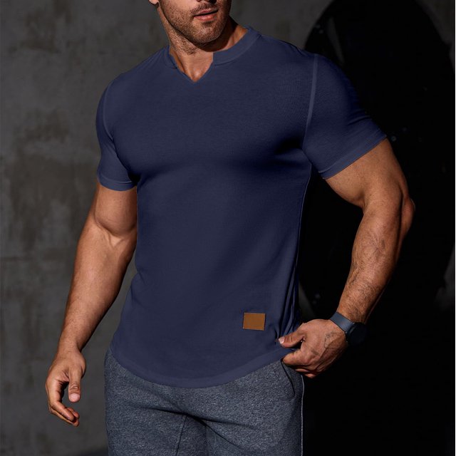asjyhkr Mens Workout Compression T Shirts Ribbed V Neck Short Sleeve Tops Summer 2025 Gym Athletic Running Tees