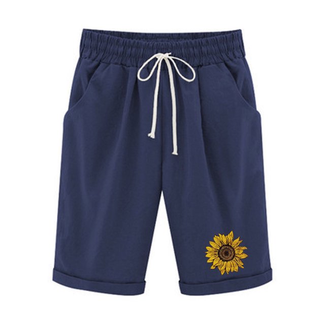 VEKDONE Gift Card Plus Size Shorts for Women Comfort Linen Cotton Trousers Printed Plus Size Drawstring Wide Leg Short Pant With Pockets