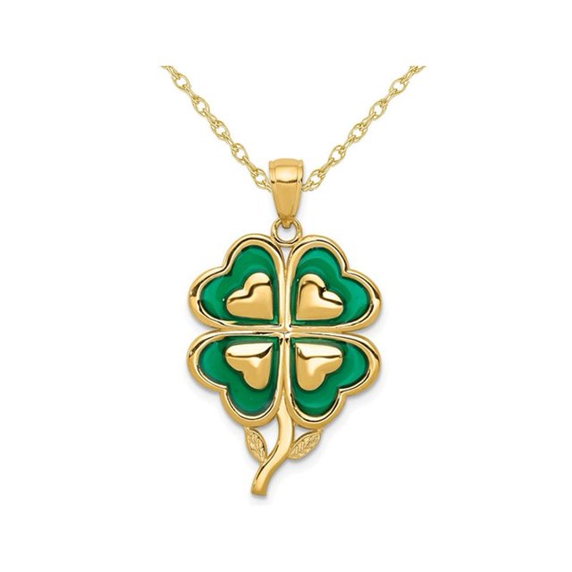 Pendentif Trèfle à 4 Feuilles en Or Jaune 14K avec Chaîne