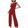 thumbnail image 1 of Yuyuzo Women Rompers 1 Shoulder Sleeveless Ruffle High Waist Loose Wide Leg Pants Elegant Jumpsuits, 1 of 5