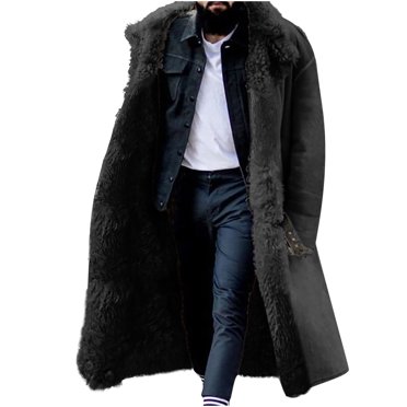Mikilon Men Casual Solid Winter Turndown Keep Warm Single-breasted Windbreaker Thicken Over The Knee Overcoat Coat