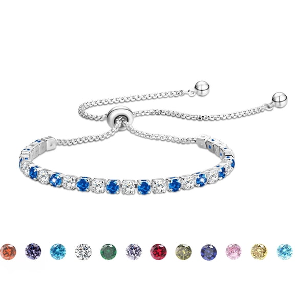APSVO Bracelets Tennis Plaqués Or Blanc 18K pour Femmes Filles CZ Argent Sterling S925 Pierre de Naissance de Mars Bracelets avec Aigue-Marine Bleue Anniversaire Noël Bijoux Cadeaux Ado Maman Petits Cadeaux de Bas Enfants