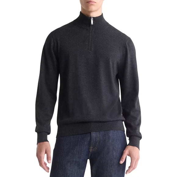 Calvin Klein Men's Extra Fine Merino Wool Blend Quarter Zip Sweater - 40EM331 (Gunmetal Heather 032, XL)