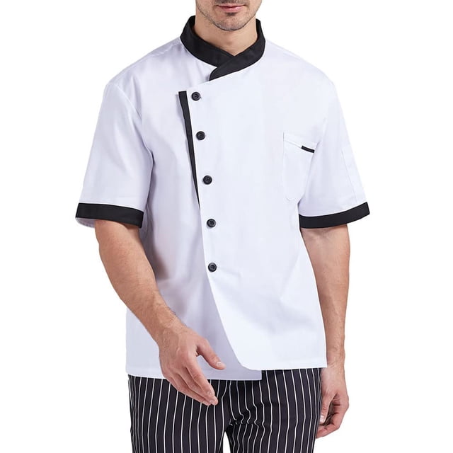 Nokdvo Chef Coat Men Lightweight Button Closure Breathable Short Sleeve Work Jacket Spring Summer Relaxed Fit Workwear with Pocket,White 3XL