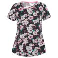 thumbnail image 2 of Pompotops Women Fashion Flower Print Short Sleeve Neck Tops Working Uniform Blouse Shirt, 2 of 3