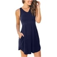 thumbnail image 1 of Gspmoly Robe pour Femmes, Robe Sans Manches à Grand Ourlet avec Ceinture Unie pour Femmes, Col en V, Poche, Robe Courte, Robe de Cocktail jusqu'à 60 % de Rabais, 1 of 5