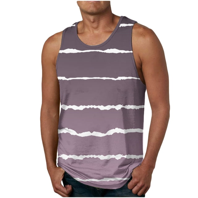IROINID Débardeurs pour Hommes, Hommes Casual Mode Gradation Impression à Rayures Pull Col Rond Débardeurs de Sport