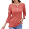 thumbnail image 2 of RXIRUCGD Haut/chemise Décontracté à Manches Longues et Col en V pour Femmes, Couleur Unie, Ample, avec Boutons, Rouge Melon D\'eau, Taille : m, 2 of 5