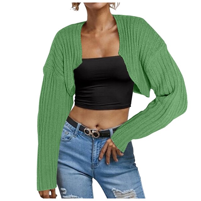 Women's Ribbed Knit Crop Cardigan Long Sleeve Open Front Loose Fit Drop Shoulder Lightweight Comfortable Sweater Top