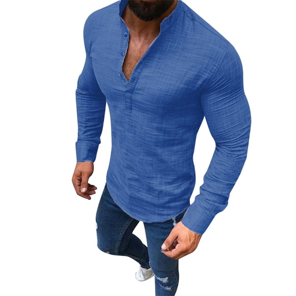 Ketyyh-chn99 Men's Dress Shirts Summer Tops for Men Solid Color Button Closure Long Sleeve Shirts Casual Comfortable Large Size Tops Dark Blue,4XL