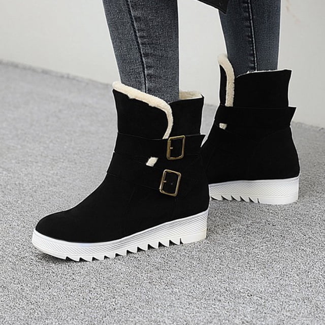 LSLJS Snow Bottes d'Hiver à Bout Rond Mode Chaudes en Fourrure Courtes Grande Taille pour Femmes, Bottes Snow pour Femmes