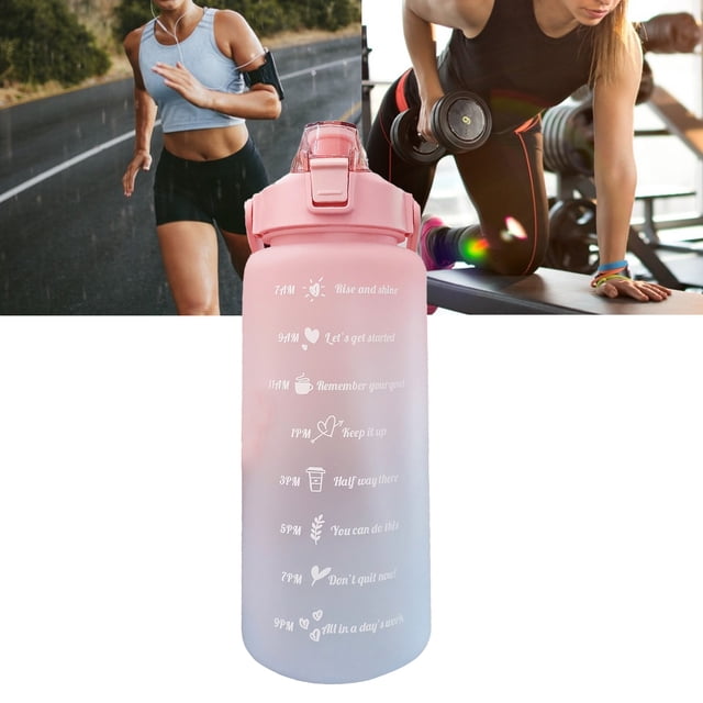 Bouteille d'Eau de Sport, Bouteille à Paille Portable Étanche à Couleur Dégradée 2000 ml à Ouverture en un Clic avec Poignée pour la Randonnée pour la Course Violet, Bleu Clair, Vert Clair, Rose