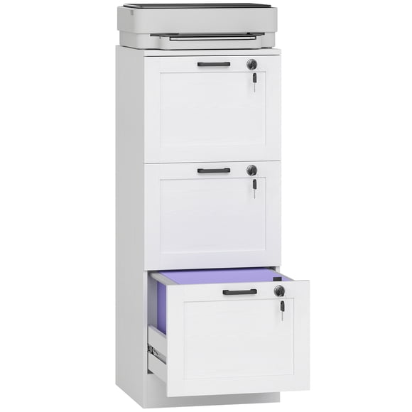 HOMCOM Office File Cabinet with 3 Drawers, Vertical Filing Cabinet, White
