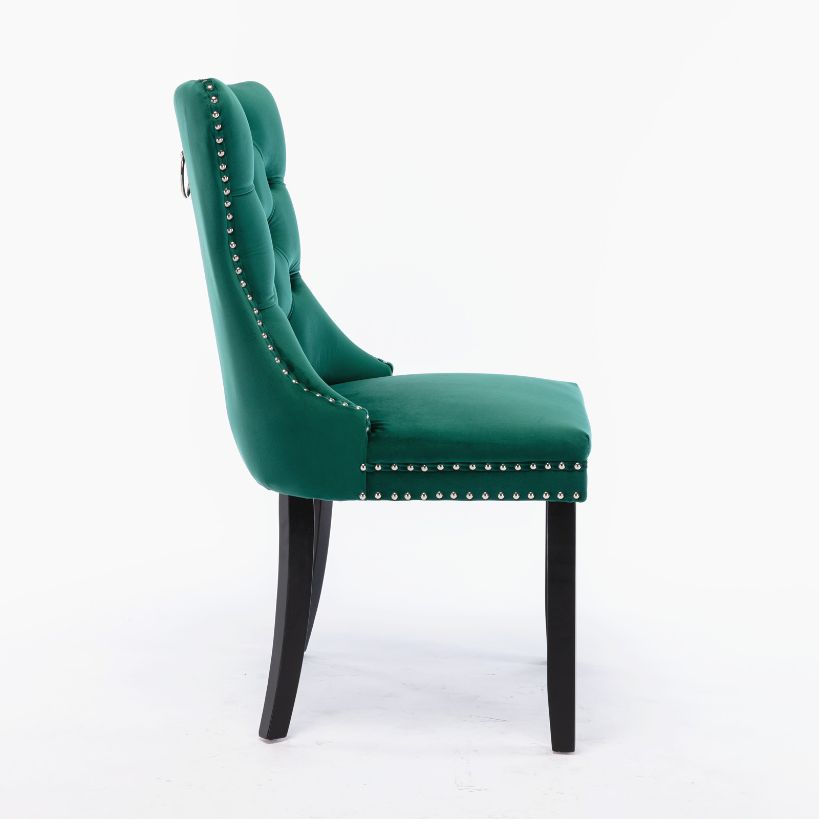 Homy Casa Green Velvet Tufted Dining Chairs Set of 2 with Solid Wood Legs and Nailhead Trim