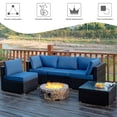 thumbnail image 4 of Costway 5PCS Patio Rattan Furniture Set Cushioned Sofa Chair Coffee Table Navy, 4 of 10