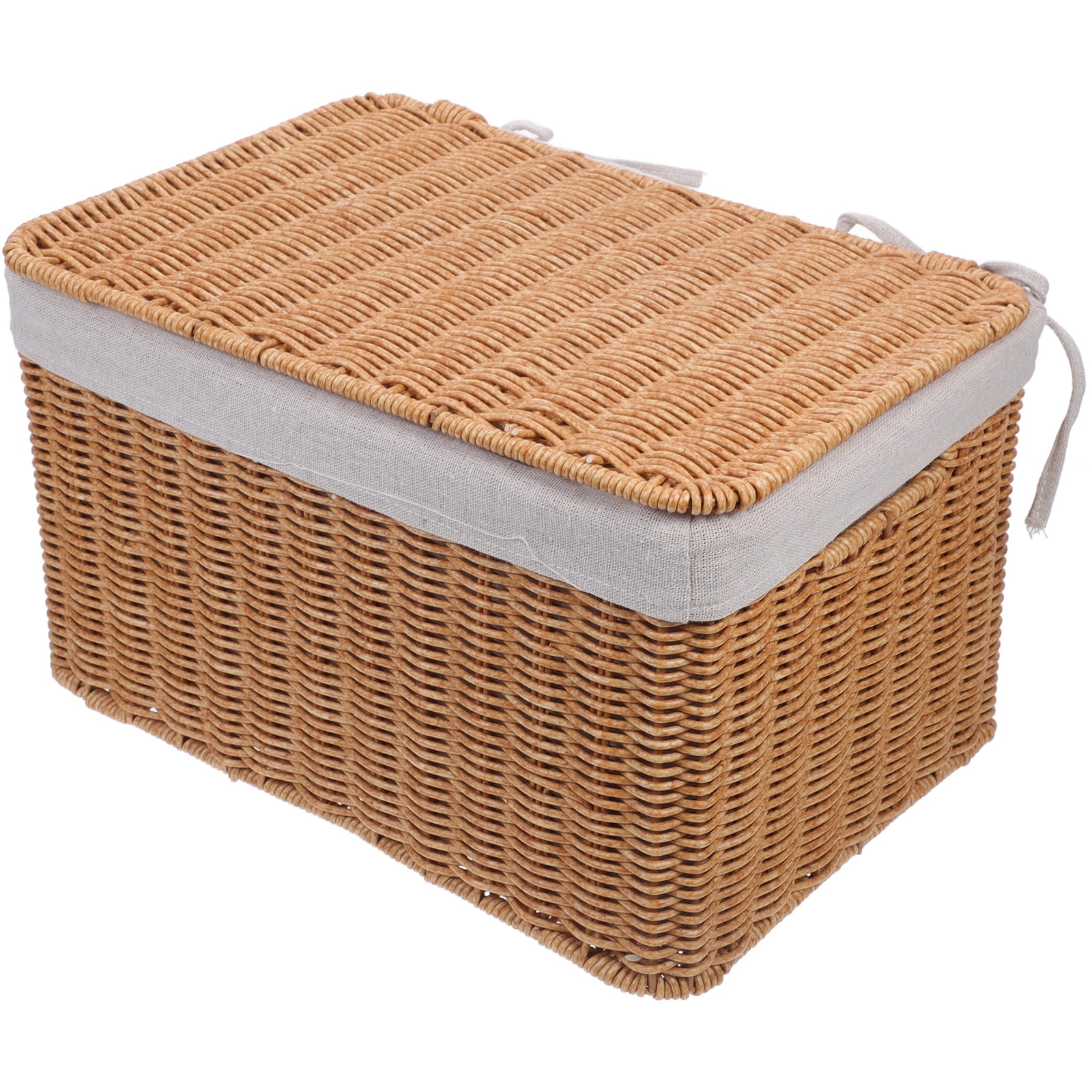 Woven Basket Bin With Handle And Lid Rectangular Storage Organizer Wicker Nesting Bin And Liner Empty Basket For Organizing Toy Books Kids Baby Closets Room Decor