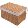 thumbnail image 1 of MOVTOTOP Panier Tissé avec Poignée et Couvercle, Organisateur de Rangement Rectangulaire, Bac Emboîtable en Osier et Doublure, Panier Vide pour Organiser Jouets, Livres, Enfants, Bébés, Garde-Robes, Déco de Chambre, 1 of 7