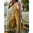 thumbnail image 4 of Birdeem Womens Linen Cotton Solid Color Sleeveless Pocket Casual Wide Leg Side Button Jumpsuit, 4 of 9
