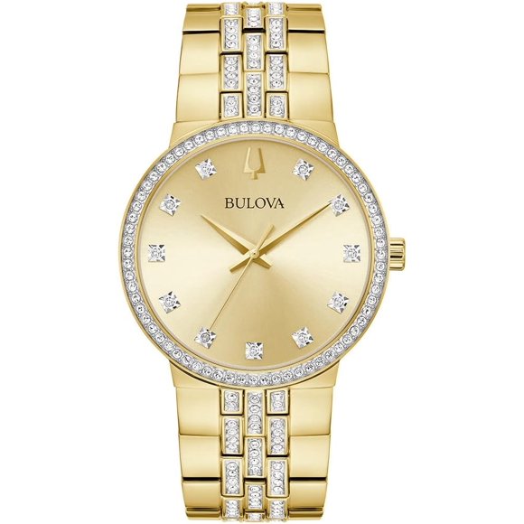 Bulova Crystal Mens Watch and Cross Pendant Necklace Box Set