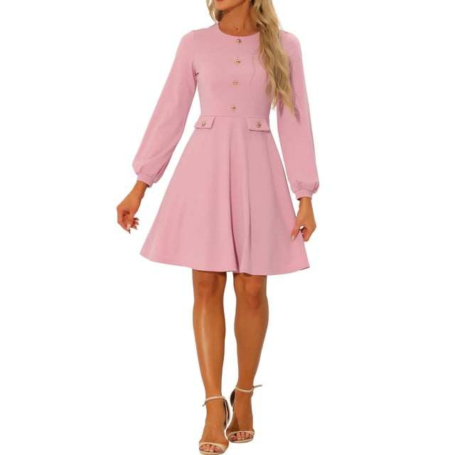 INSPIRE CHIC Robe de Travail pour Femme à Manches Longues avec Boutons Contrastants L Rose