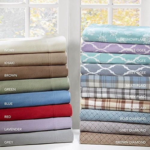 True North by Sleep Philosophy Micro Fleece Grey Plaid Sheet Set, Causal Bed Sheets Queen, Bed Sheets Set 4-Piece Include Flat Sheet, Fitted Sheet & 2 Pillowcases