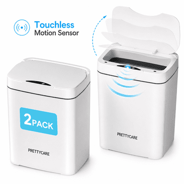 2 Pack Garbage Bins with Lid Automatic Sensor Touchless trash can for Bathroom, Kitchen, Bedroom, Office GC01 white