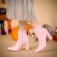 thumbnail image 2 of Unique Bargains Women's Pointed Toe Zipper Patent Leather Ankle Chunky Boots, 2 of 6