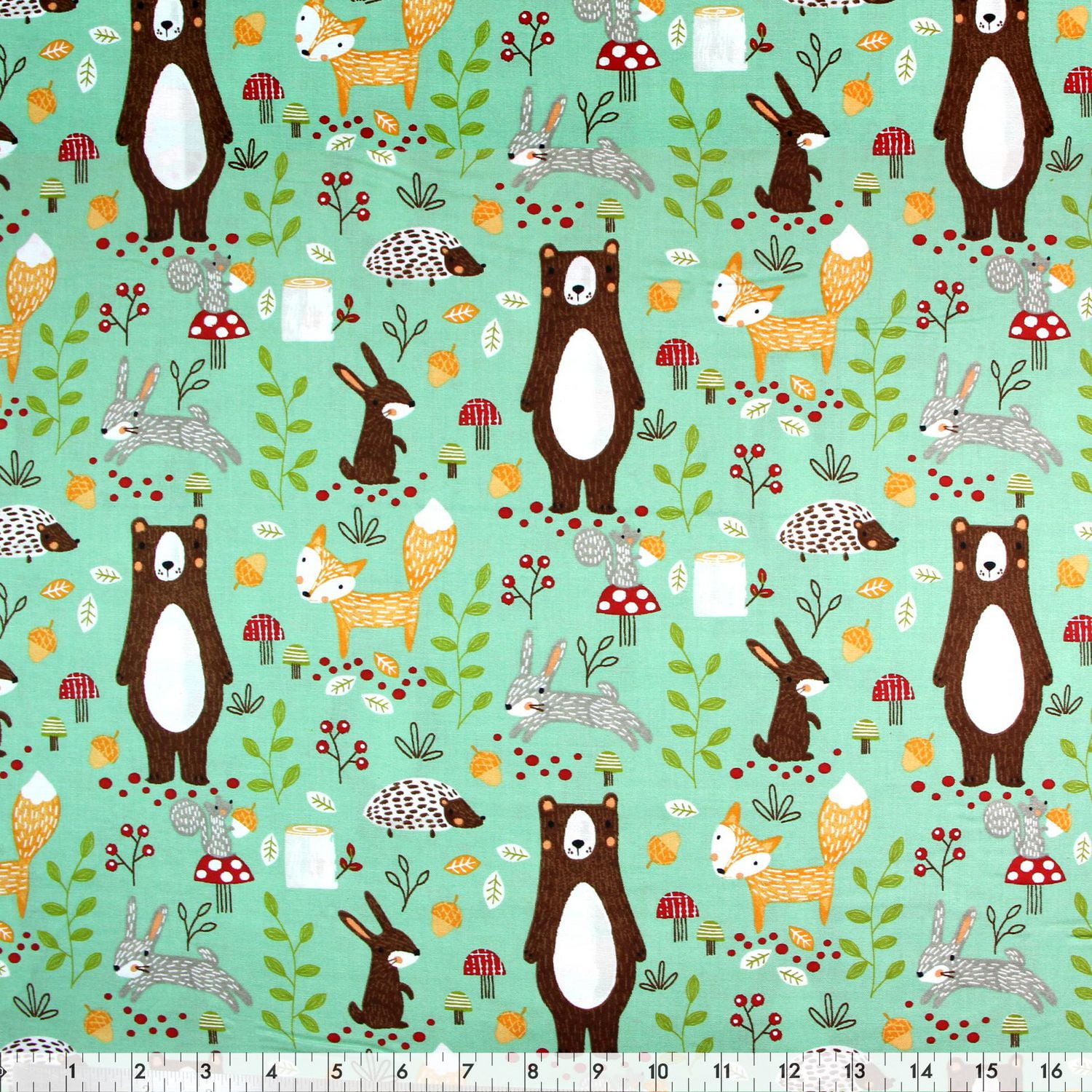 FABRIC CREATIONS fat quarter coton 45.7 × 53.3 cm (18 × 21 in), bleu Bears, Hedgehogs and Rabbits, Forest, 18x21