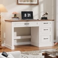thumbnail image 1 of Vabches Farmhouse Wood 47" Executive Desk, Home Office Computer Desk with Charging Station and File Drawer, 1 of 7