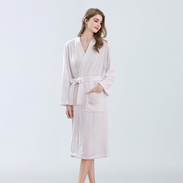 Women's Robes Womens Fleece Robe Soft Shawl Collar Bathrobe Plush Long Coat Bath Dress L