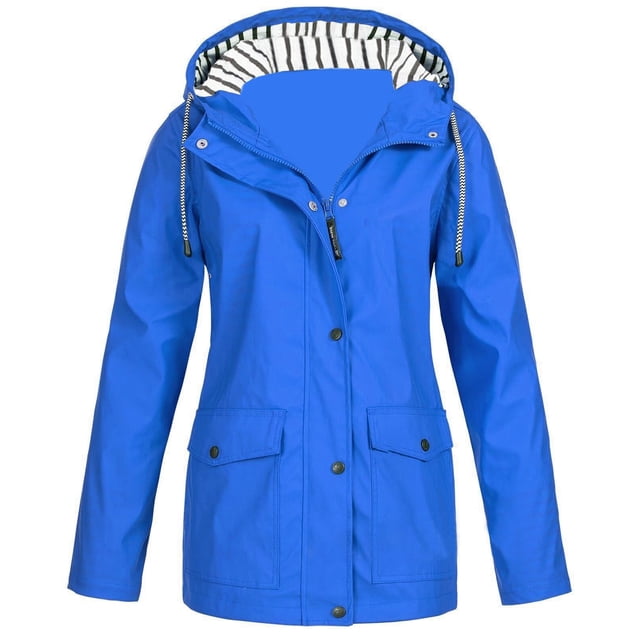 Kcodviy Womens Rain Jacket with Patchwork Windbreaker Hood Lightweight Long Sleeve Womens Rain Coats with Hood Lightweight Windbreaker Zip Up Drawstring Cute Windbreakers for Women Raincoat with Poc