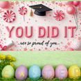 thumbnail image 5 of Graduation Cap Graduation Banner Diploma Achievement Banner Pink Balloons Lollipop Confetti Banner for Graduation Ceremony School Event Student Celebration, 5 of 5