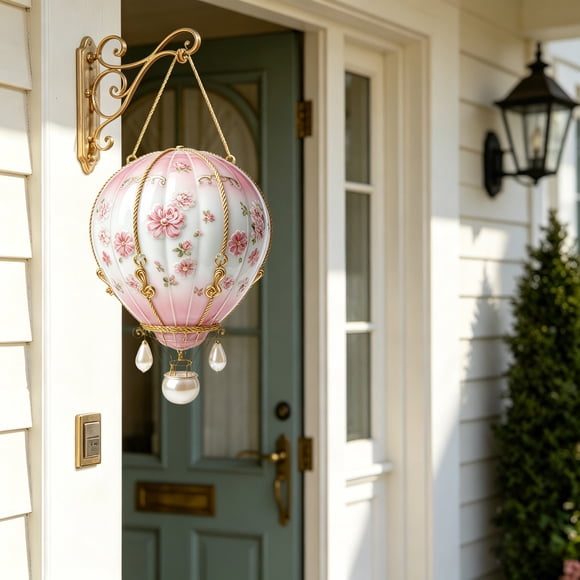Tong Pendentif Solaire de Montgolfière avec Flamme Vacillante, Montgolfière Solaire en Acrylique, Suspension Extérieure pour Jardin, Patio, Véranda, Cour, Fête