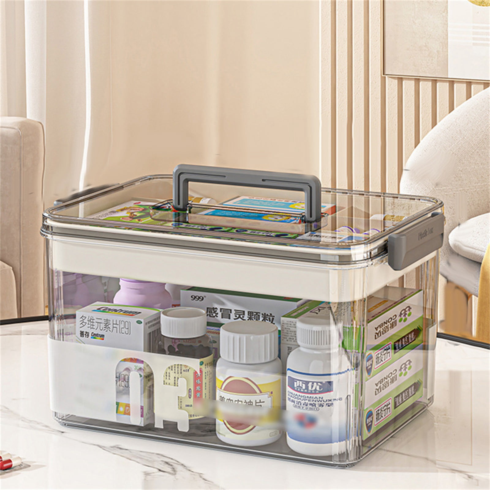 Storage Box Transparent Kit Storage Items Storage Transparent Multi Compartment Storage Box For Items Household Large Capacity Storage Box,1X Transparent Medical First Aid Kit For Medication Storage