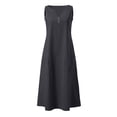 thumbnail image 4 of Ohufall Robe Femme en Coton et Lin à Col en V Sans Manches Décontractée Robe Débardeur Unie Confortable avec Poches Robe Midi d'Été Chic, 4 of 5