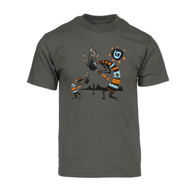 T-Shirt à Manches Courtes pour Hommes, Style Tribal, Rituel du Désert - Gris Foncé - Moyen