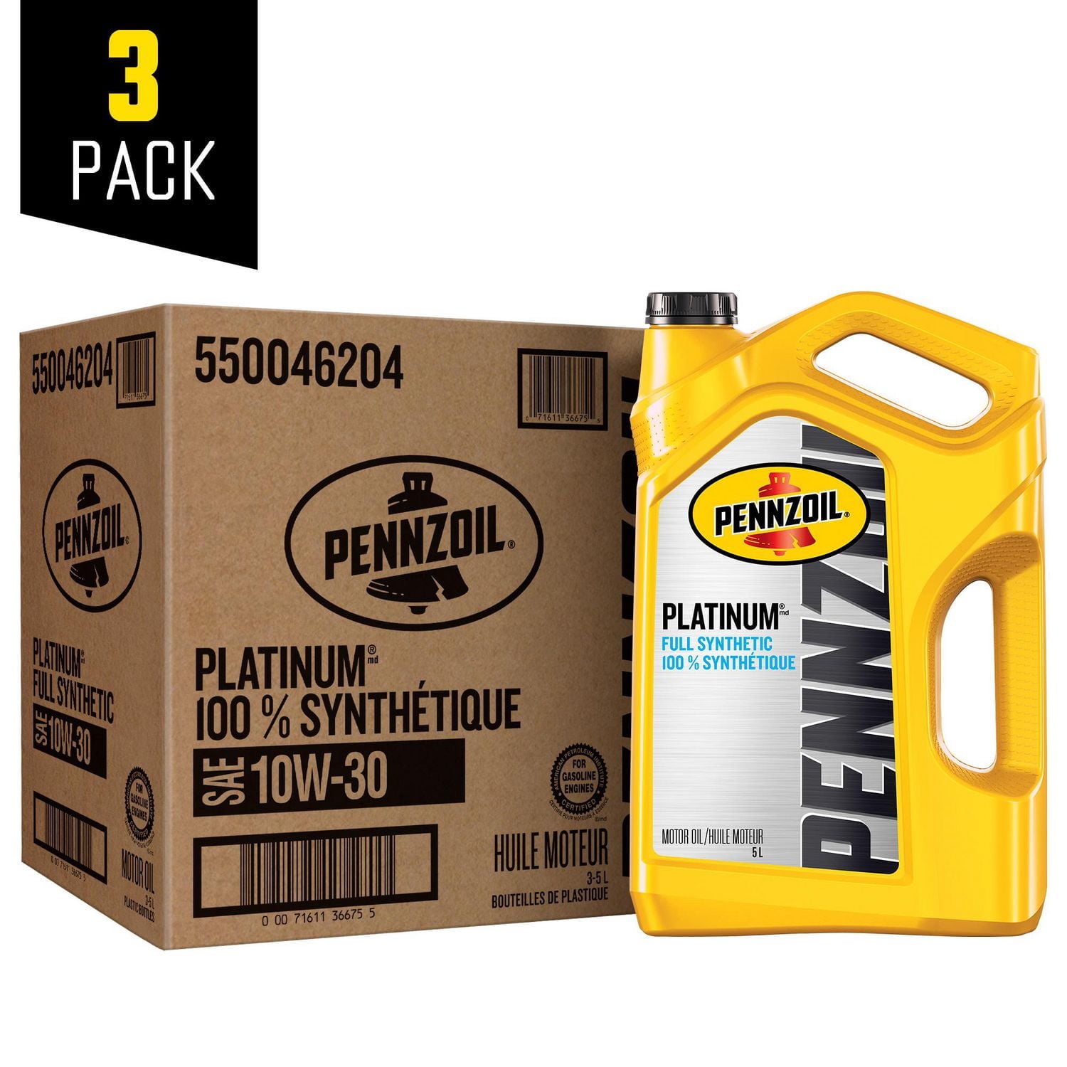 Pennzoil Platinum®: Full Synthetic Motor Oil with PurePlus Technology™ 10W-30 jugs 3x5L
