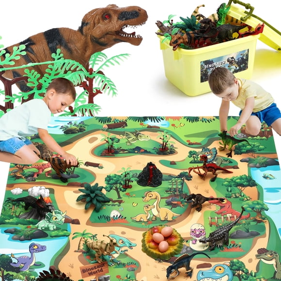 Lictin Ensemble de Jouets Dinosaures, 42 Pcs Jouets Dinosaures avec Tapis de Jeu pour Enfants Tout-Petits, Figurines Dinosaures, Arbres, Volcan, Ensemble Cadeau de Jouets Dinosaures pour Garçons Filles de 3 4 5 6 7 8 Ans