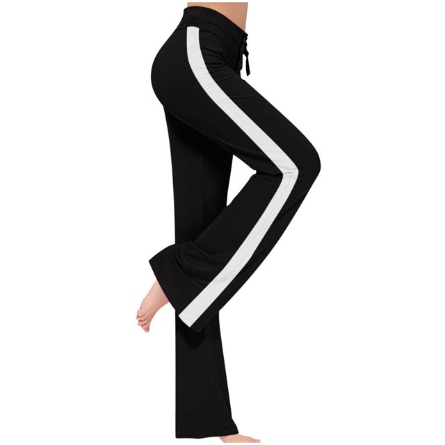 Dealovy Yoga Pants for Women Color Block High Waisted Drawstring Wide Leg Pull on Baggy Workout Leggings