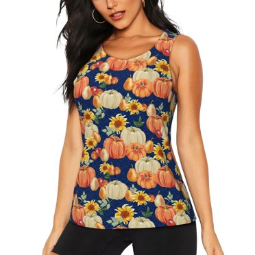 Vsdgher fall Pumpkin Daisy Print Tank Top Sports Vest Bra for Women Sports ,Quick Dry Sports Workout Running Top Vest-Small
