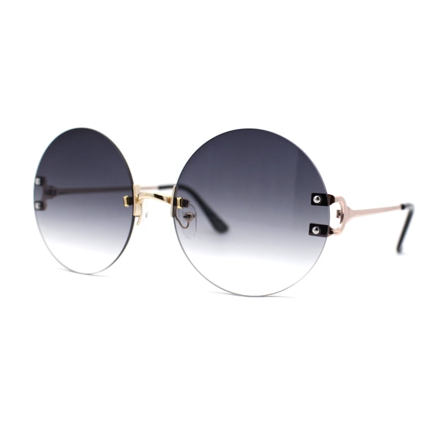 Luxury Designer Style Rimless Hippie Round Circle Lens Sunglasses Gold Smoke